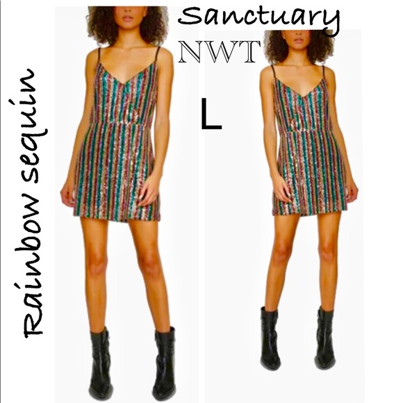 Sanctuary rainbow sequin striped embellished multi cocktail party new with tag - Picture 13 of 14